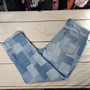 Style & Co Patchwork Look Straight Leg Blue Jeans Size 10